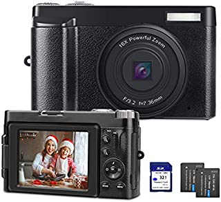 Digital Camera YouTube Camera for Vlogging HD 1080P Video Camcorder Vlogs Camera with WiFi, Webcam Function, 3 IPS Screen, 32GB SD Card, 2xBatteries