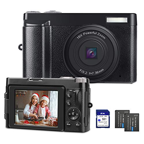 Digital Camera YouTube Camera for Vlogging HD 1080P Video Camcorder Vlogs Camera with WiFi, Webcam Function, 3 IPS Screen, 32GB SD Card, 2xBatteries