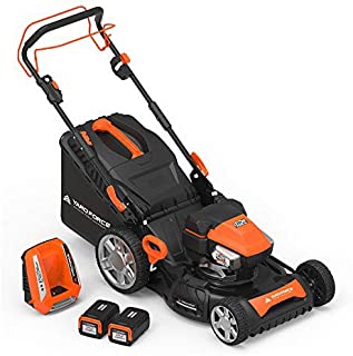 Yard Force YOLMX225300 120V 2.5Ah x 2 Lithium-Ion 22 SP 3-in-1 Mower Torque-Sense, One Size, Black/Orange