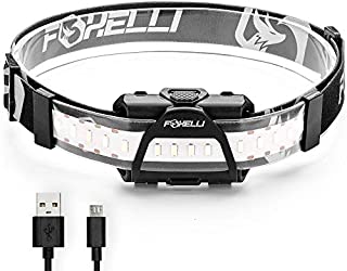 Foxelli Wide Beam Headlamp Flashlight  280 Lumen USB Rechargeable Head Lamp, Ultra Bright, Low Profile, 170° Wide Illumination, 14 White LEDs, Waterproof, Lightweight & Comfortable Headlight