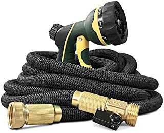 NGreen Flexible and Expandable Garden Hose - Strength Durable Fabric and 13-Layer Latex Inner Tube, Leakproof Solid Brass Fittings with Nozzle, Lightweight Easy Storage Kink Free Water Hose (25 FT)