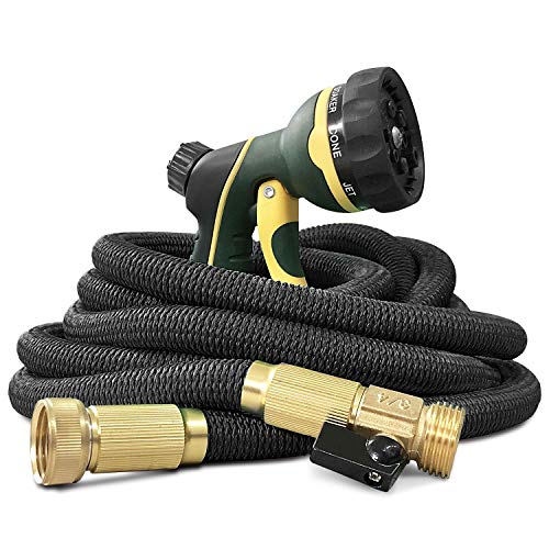 NGreen Flexible and Expandable Garden Hose - Strength Durable Fabric and 13-Layer Latex Inner Tube, Leakproof Solid Brass Fittings with Nozzle, Lightweight Easy Storage Kink Free Water Hose (25 FT)