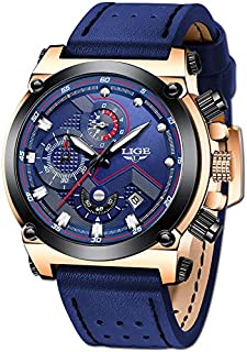 LIGE Men's Watch Luxury Fashion Analog Quartz Watch Men Business Dress Leisure Blue Leather Wrist Watches