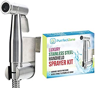 Purrfectzone Bidet Sprayer for Toilet and Baby Cloth Diaper Sprayer- Easy to Install, Great Hygiene with Less Money Spent (Brushed Nickel)