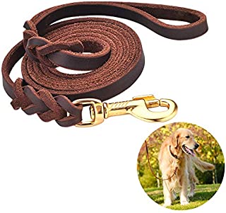 Leather Dog Leash Braided 4ft/6ft Heavy Duty Training for Large Medium Small Breed Dog Brown Standard Pet Leashes (4FT 1/2