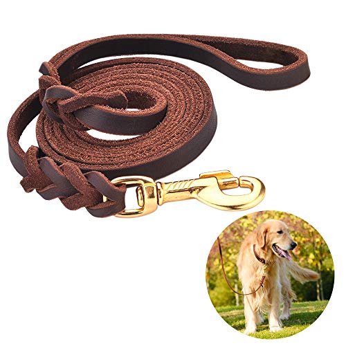 Leather Dog Leash Braided 4ft/6ft Heavy Duty Training for Large Medium Small Breed Dog Brown Standard Pet Leashes (4FT 1/2