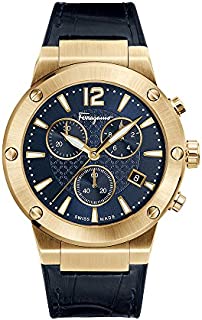 Salvatore Ferragamo Men's F-80 Stainless Steel Swiss-Quartz Watch with Leather Calfskin Strap, Blue, 22 (Model: FIJ060017)