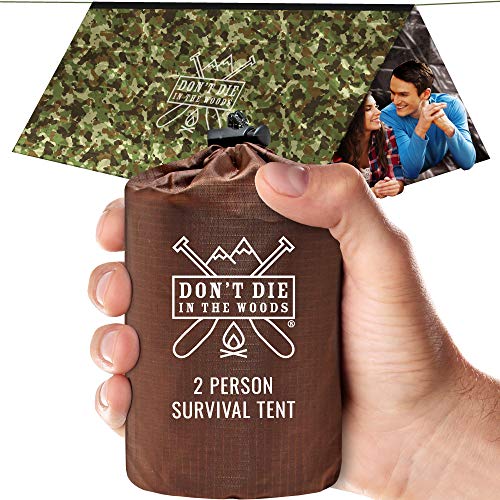 World's Toughest Ultralight Survival Tent  2 Person Mylar Emergency Shelter Tube Tent + Paracord  Year-Round All Weather Protection For Hiking, Camping, & Outdoor Survival Kits (Camo)