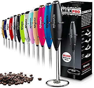 PowerLix Milk Frother Handheld Battery Operated Electric Whisk Foam Maker For Coffee, Latte, Cappuccino, Hot Chocolate, Durable Mini Drink Mixer With Stainless Steel Stand Included (Black)