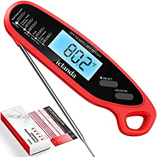 Iclanda Meat Thermometer, Digital Instant Read Cooking Thermometer with Backlight, Magnet, Calibration, Reset, Waterproof Digital Food Thermometer for Kitchen, Deep Fry, BBQ, Grill, Candy