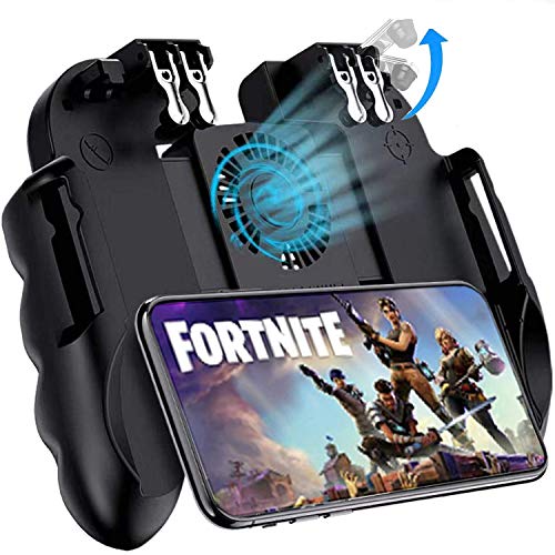 Mobile Game Controller with Cooling Fan/Phone Holder, Phone Gamepad for PUBG/Fortnite/Call of Duty, Tomoda L1R1 Mobile Triggers for 4.7-6.5 iOS Android Phones