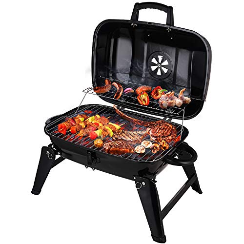 CUSIMAX Charcoal Grill, Portable Grill BBQ and Smoker with Lid Folding Tabletop Grill, for Camping, Patio, Backyard and Anywhere Outdoor Cooking, 18-inch Black