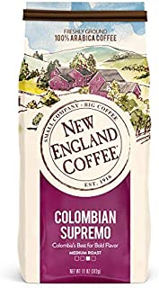 New England Coffee Colombian Supremo, Medium Roast Ground Coffee, 11 Ounce (1 Count) Bag