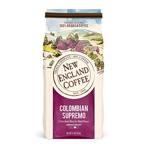 New England Coffee Colombian Supremo, Medium Roast Ground Coffee, 11 Ounce (1 Count) Bag