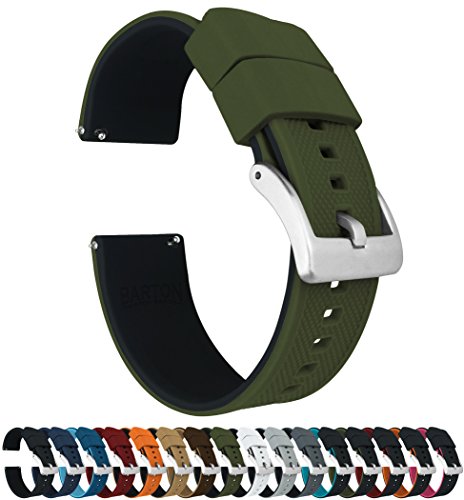 19mm Army Green/Black - Barton Elite Silicone Watch Bands - Quick Release - Choose Strap Color & Width