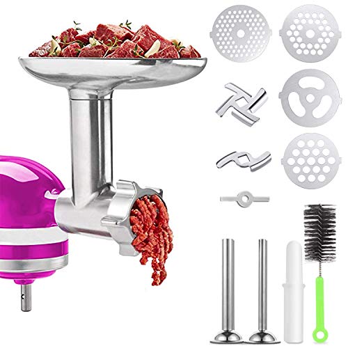 Meat Grinder Attachments for KitchenAid Stand Mixer, Home Use Metal Food Grinder Accessories,Meat Mixer Attachment, with 2 Sausage Stuffer Tubes