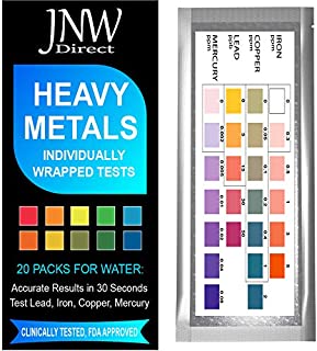 JNW Direct Heavy Metals Test - Drinking Water Testing Kit for Lead, Iron, Copper and Mercury, Simple at Home Testing to EPA Standards (Individually Wrapped 20 Packs)