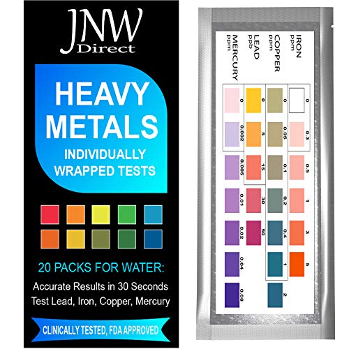 JNW Direct Heavy Metals Test - Drinking Water Testing Kit for Lead, Iron, Copper and Mercury, Simple at Home Testing to EPA Standards (Individually Wrapped 20 Packs)