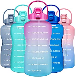 Venture Pal 1 Gallon Large Motivational Sports Water Bottle with Time Marker & Straw, Leakproof BPA Free Reusable Fitness Water Jug for Gym,Work and Outdoor Sports-Ombre Fuschia Green