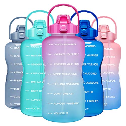 Venture Pal 1 Gallon Large Motivational Sports Water Bottle with Time Marker & Straw, Leakproof BPA Free Reusable Fitness Water Jug for Gym,Work and Outdoor Sports-Ombre Fuschia Green