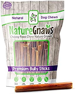 Nature Gnaws Bully Sticks for Dogs - Premium Natural Tasty Beef Bones - Simple Long Lasting Dog Chew Treats - Rawhide Free - 6 Inch (1 Lb) - Mixed Thickness