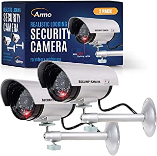 (2 Pack) Dummy Security Camera, Fake Bullet CCTV Surveillance System with Realistic Look Recording LEDs + Bonus Warning Sticker - Indoor/Outdoor Use, for Homes & Business- by Armo