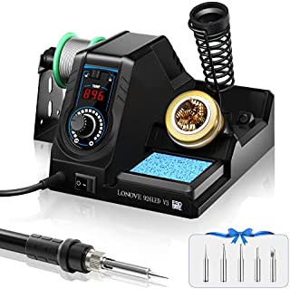 Soldering Iron Station Kit, LONOVE Soldering Station w/ 392~896 Adjustable Temperature (C/F),10-Min Sleep Mode, LED Display Digital Soldering Iron Kit, Fast Heating Up (Black)