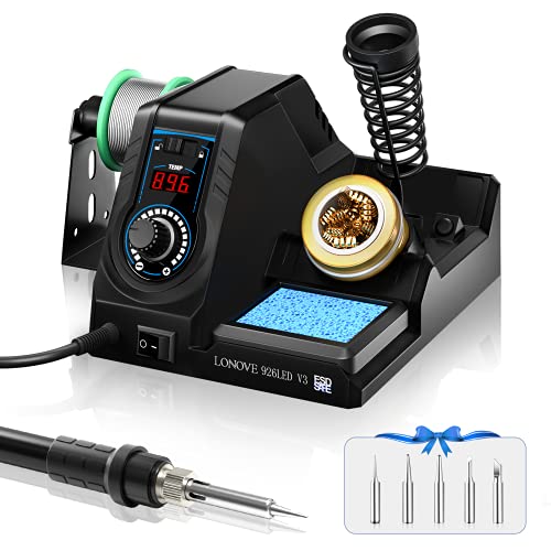 Soldering Iron Station Kit, LONOVE Soldering Station w/ 392~896 Adjustable Temperature (C/F),10-Min Sleep Mode, LED Display Digital Soldering Iron Kit, Fast Heating Up (Black)