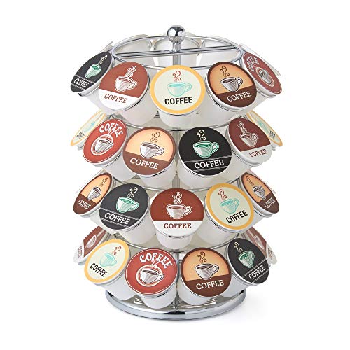 Nifty Coffee Pod Carousel  Compatible with K-Cups, 40 Pod Pack Storage, Spins 360-Degrees, Lazy Susan Platform, Modern Chrome Design, Home or Office Kitchen Counter Organizer