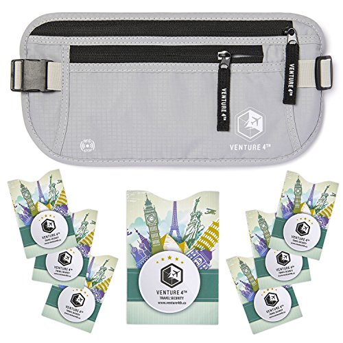 VENTURE 4TH RFID Money Belt For Travel: The Trusted Hidden Waist Stash for Men and Women (Silver + RFID Sleeves)