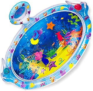 Splashin'kids Inflatable Tummy Time Premium Water mat with Mirror and rattles Infants Toddlers The Perfect Fun time Play Activity Center Your Baby's Stimulation Growth