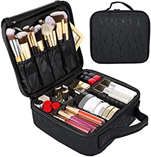 FUNKESH Travel Makeup Train Case Women Makeup Cosmetic Case Organizer Portable Artist Storage Bag with Adjustable Dividers for Cosmetics Makeup Brushes (Black)