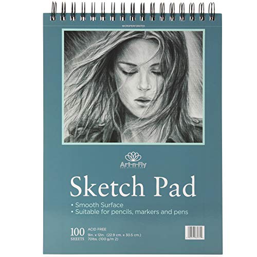 100 Sheets 9 x 12 Inch Smooth Sketchpad for Drawing Pencils Pens Markers Sketching Coloring Sketch Pad Spiral Bound Sketchbook