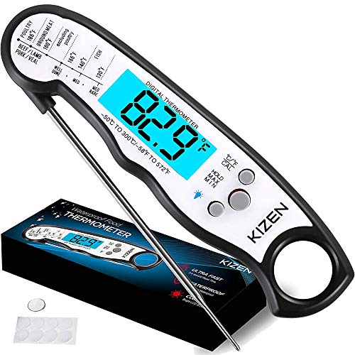 Kizen Instant Read Meat Thermometer - Best Waterproof Ultra Fast Thermometer with Backlight & Calibration. Kizen Digital Food Thermometer for Kitchen, Outdoor Cooking, BBQ, and Grill!