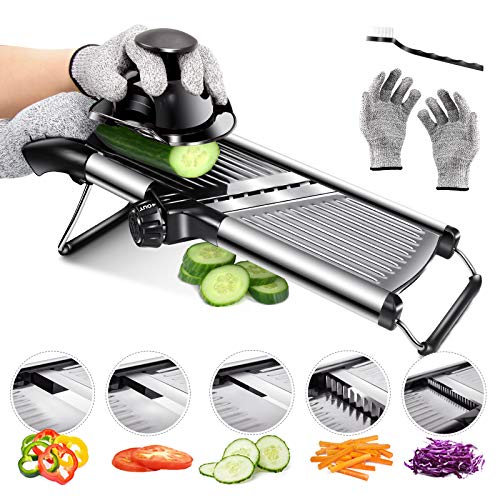 Mandoline Food Slicer Adjustable Thickness for Cheese Fruits Vegetables Stainless Steel Food Cutter Slicer Dicer with Extra Brush and Blade Guard for Kitchen