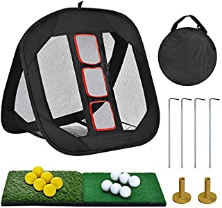 DURARANGE Pop-up Golf Chipping Net with Dual Turf Hitting Mat, 6 Driving Range Golf Balls, 6 Practice Foam Balls and Tees Combo, Target Swing Training Aids Backyard | Indoor | Outdoor