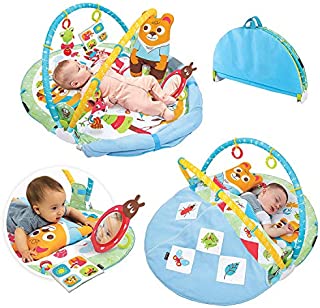 Yookidoo Play'N' Nap Baby Activity Gym. Infant Play Mat with Foldable Blanket, Tummy Time Pillow & Newborns Sensory Toys. Machine Washable, from 0-12 Months