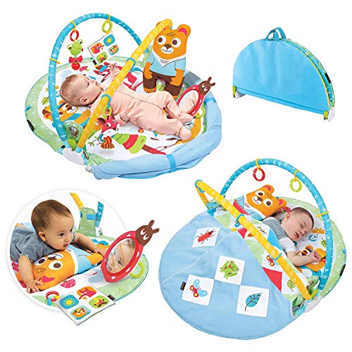 Yookidoo Play'N' Nap Baby Activity Gym. Infant Play Mat with Foldable Blanket, Tummy Time Pillow & Newborns Sensory Toys. Machine Washable, from 0-12 Months