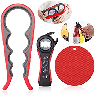 Jar Bottle Opener Non Slip Jar Gripper - Pad Rubber Jar Can Lid Opener,5 in 1 Multi Function Non-Slip Opener for Weak,Senior, Arthritis Hands