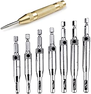 HIFROM Door Drill Bit Set with Automatic Center Punch,Doors Self Centering Hinge Tapper Core Drill Bit Set,Hole Puncher Woodworking Tools 5/64