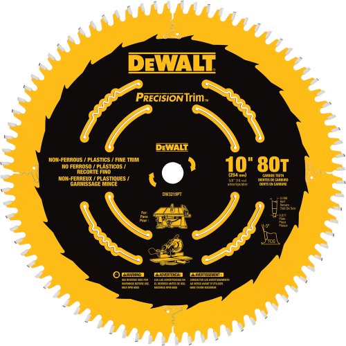 DEWALT 10-Inch Miter / Table Saw Blade, Fine Crosscutting, 80-Tooth (DW3219PT)