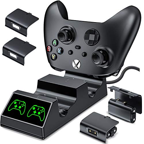 Charging Station for Xbox One&Xbox Series X Controller(Fits Newest Controller), Controller Charger for Xbox One/Series X|S/X/S/Elite,Charger Station with 2x1200mAh Rechargeable Battery Kits-Upgraded