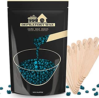 Hard Wax Beads, Lifestance 1lb Waxing Beads, Brazilian Bikini Wax with 10 Applicators, Blue Wax for Face, Body, Legs, Pearl Beads for Wax Warmers