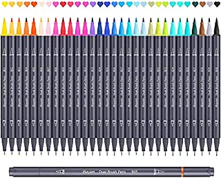 iBayam Dual Brush Pens 30 Vibrant-Color Brush Tip & Fineliner Art Marker Colored Pens for Journaling Note Taking Planner Calligraphy Drawing Office School Supplies, Coloring Markers for Adult Coloring