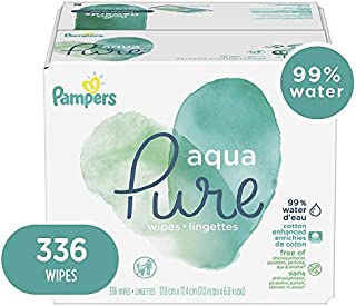 Baby Wipes, Pampers Aqua Pure Sensitive Water Baby Diaper Wipes, Hypoallergenic and Unscented, 6X Pop-Top Travel Packs, 336 Count