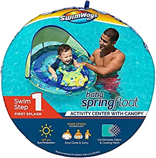 SwimWays Baby Spring Float Activity Center with Adjustable Canopy and UPF Sun Protection, Green Octopus