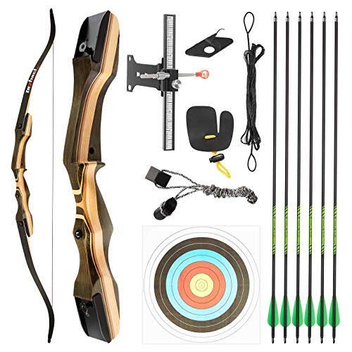 TIDEWE Recurve Bow and Arrow Set for Adult & Youth Beginner, Wooden Takedown Recurve Bow 62