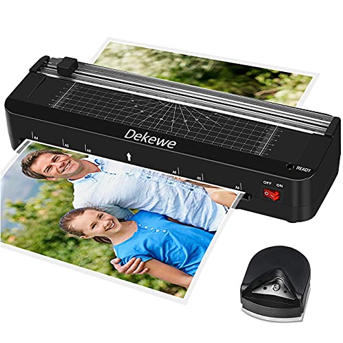 Laminator Machine, Dekewe A4 Laminating Machine, 4-in-1 Desktop Thermal Laminator with 18 Laminating Sheets & Built-in Paper Cutter Protractor and Corner Rounder for Home Office School Use - Black