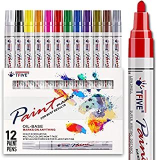 Paint Pens Paint Markers Never Fade Quick Dry and Permanent, 12 Color Oil-Based Waterproof Paint Marker Pen Set for Rock Painting, Ceramic, Wood, Fabric, Plastic, Canvas, Glass, Mugs, DIY - TF001