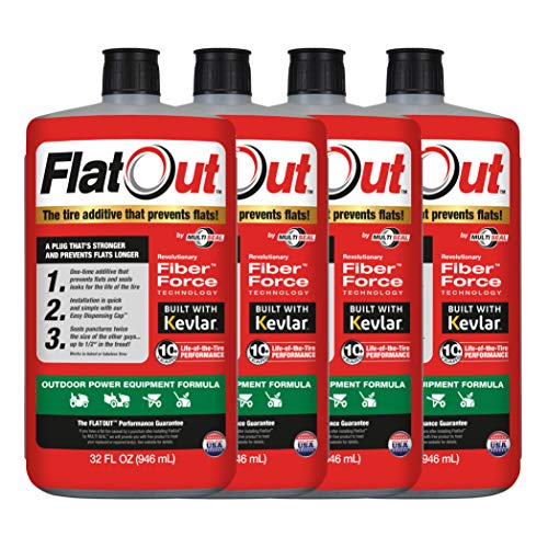 FlatOut 20124 Tire Sealant (Outdoor Power Equipment Formula), Great for Lawn Mowers, Small Tractors, Wheelbarrows, Woodchippers, Snow Blowers and more, 32-Ounce, 4-Pack